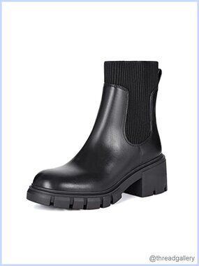 Women's Chunky Platform Chelsea Ankle Boots PU Suede Sock Booties